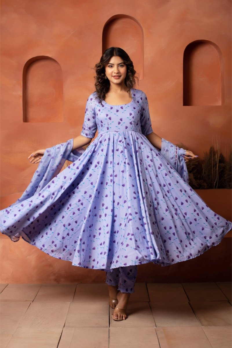 DHOOP CHAAV URVI MUSLIN ANARKALI SET WITH ORGANZA DUPATTA - Pomcha Jaipur
