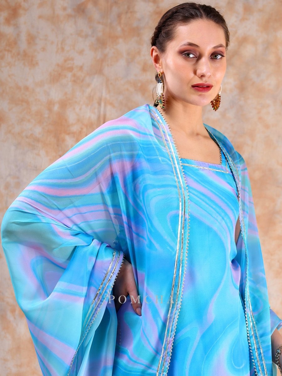 DIL KASH BLUE MARBEL PRINT SHARARA SET - Pomcha Jaipur