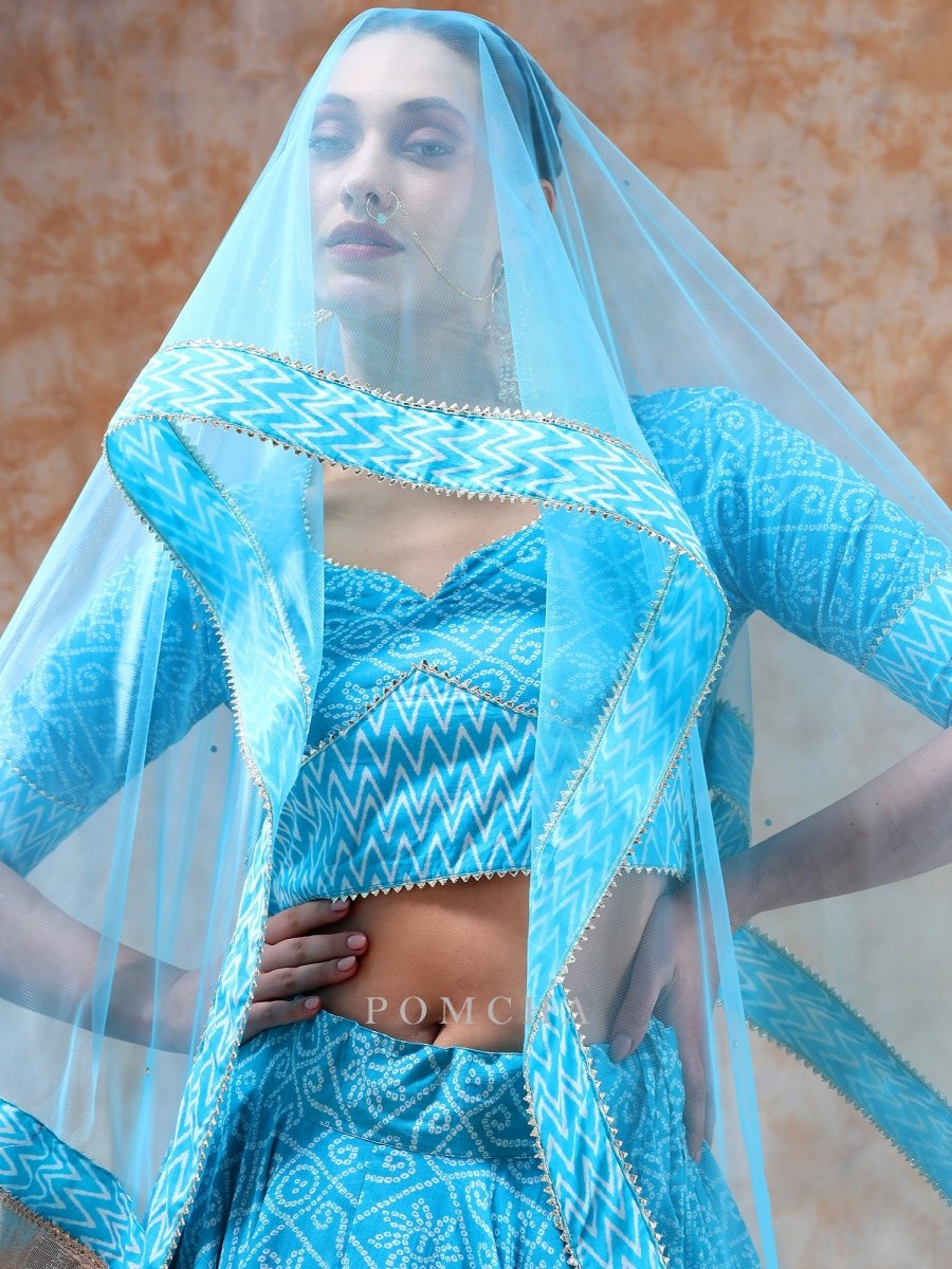 DIL KASH BRIGHT BLUE LEHENGA SET - Pomcha Jaipur