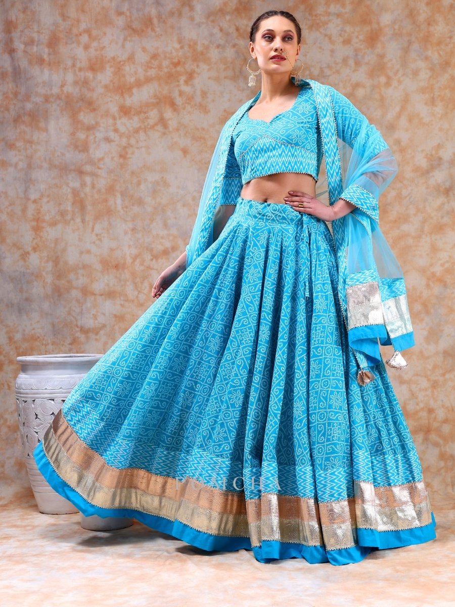 DIL KASH BRIGHT BLUE LEHENGA SET - Pomcha Jaipur