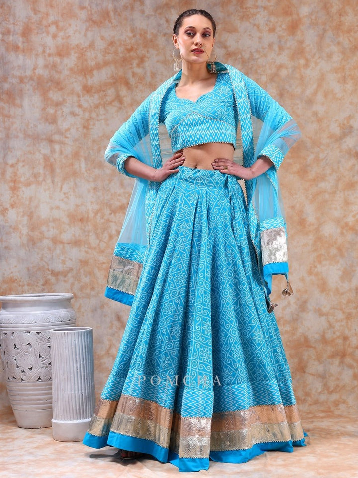 DIL KASH BRIGHT BLUE LEHENGA SET - Pomcha Jaipur
