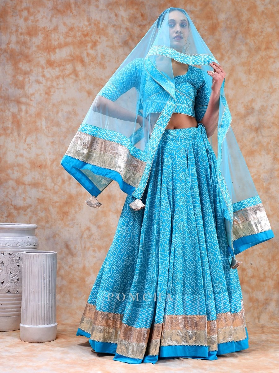 DIL KASH BRIGHT BLUE LEHENGA SET - Pomcha Jaipur