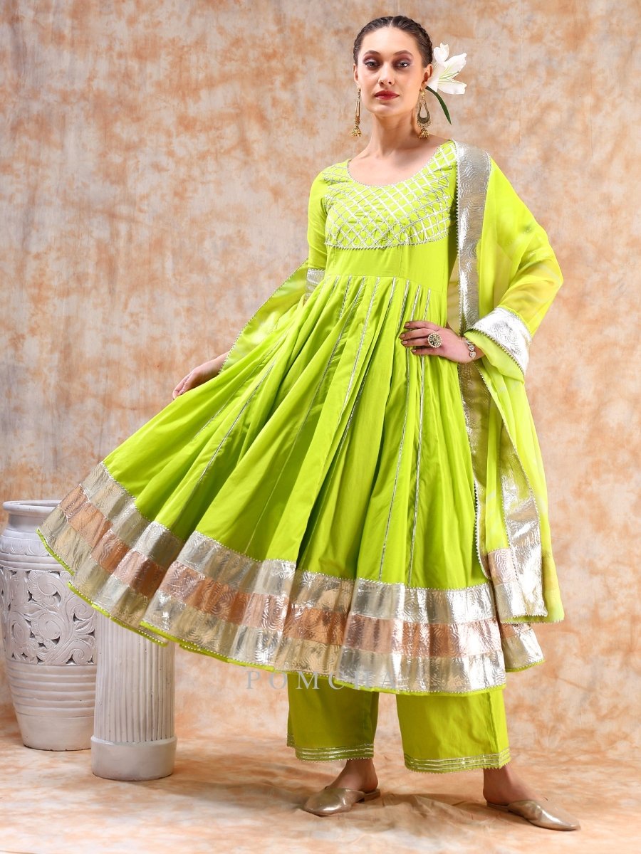 DIL KASH BRIGHT GREEN ANARKALI - Pomcha Jaipur