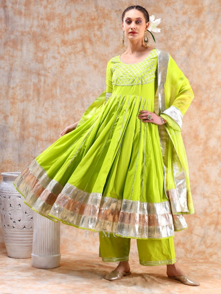DIL KASH BRIGHT GREEN ANARKALI - Pomcha Jaipur