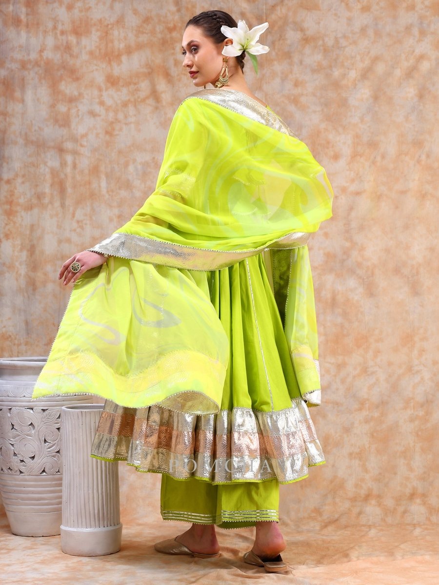 DIL KASH BRIGHT GREEN ANARKALI - Pomcha Jaipur