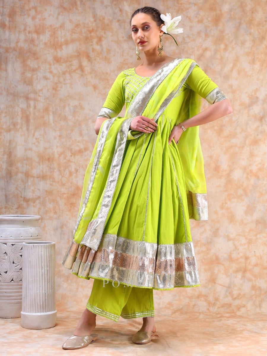 DIL KASH BRIGHT GREEN ANARKALI - Pomcha Jaipur