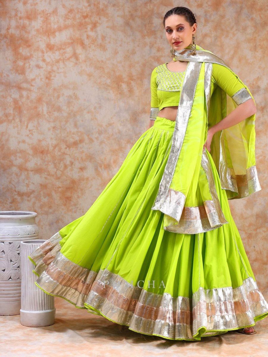 DIL KASH BRIGHT GREEN LEHENGA SET - Pomcha Jaipur