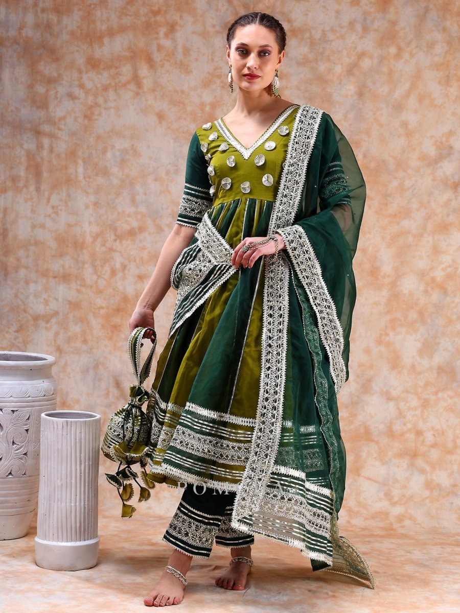 DIL KASH GREEN DOUBLE SHADE ANARKALI SET - Pomcha Jaipur