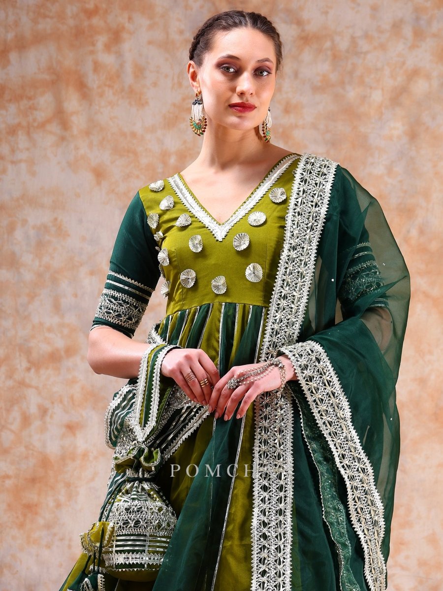 DIL KASH GREEN DOUBLE SHADE ANARKALI SET - Pomcha Jaipur