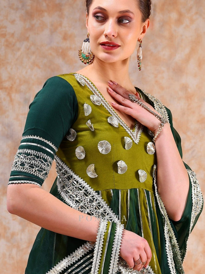 DIL KASH GREEN DOUBLE SHADE ANARKALI SET - Pomcha Jaipur