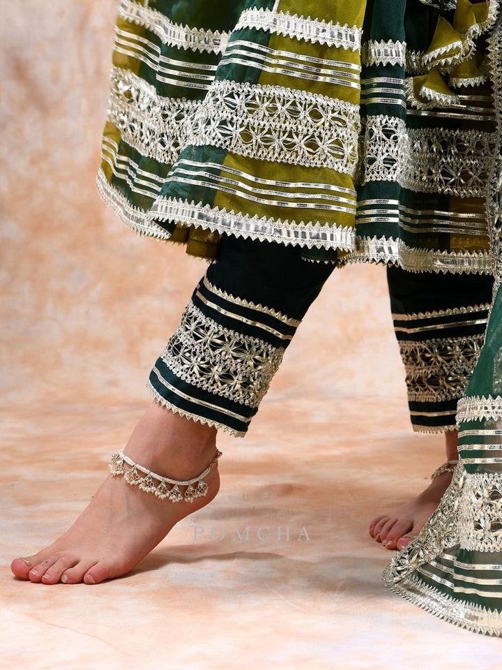 DIL KASH GREEN DOUBLE SHADE ANARKALI SET - Pomcha Jaipur