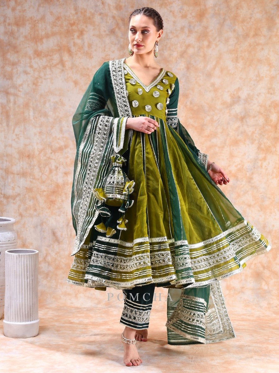 DIL KASH GREEN DOUBLE SHADE ANARKALI SET - Pomcha Jaipur