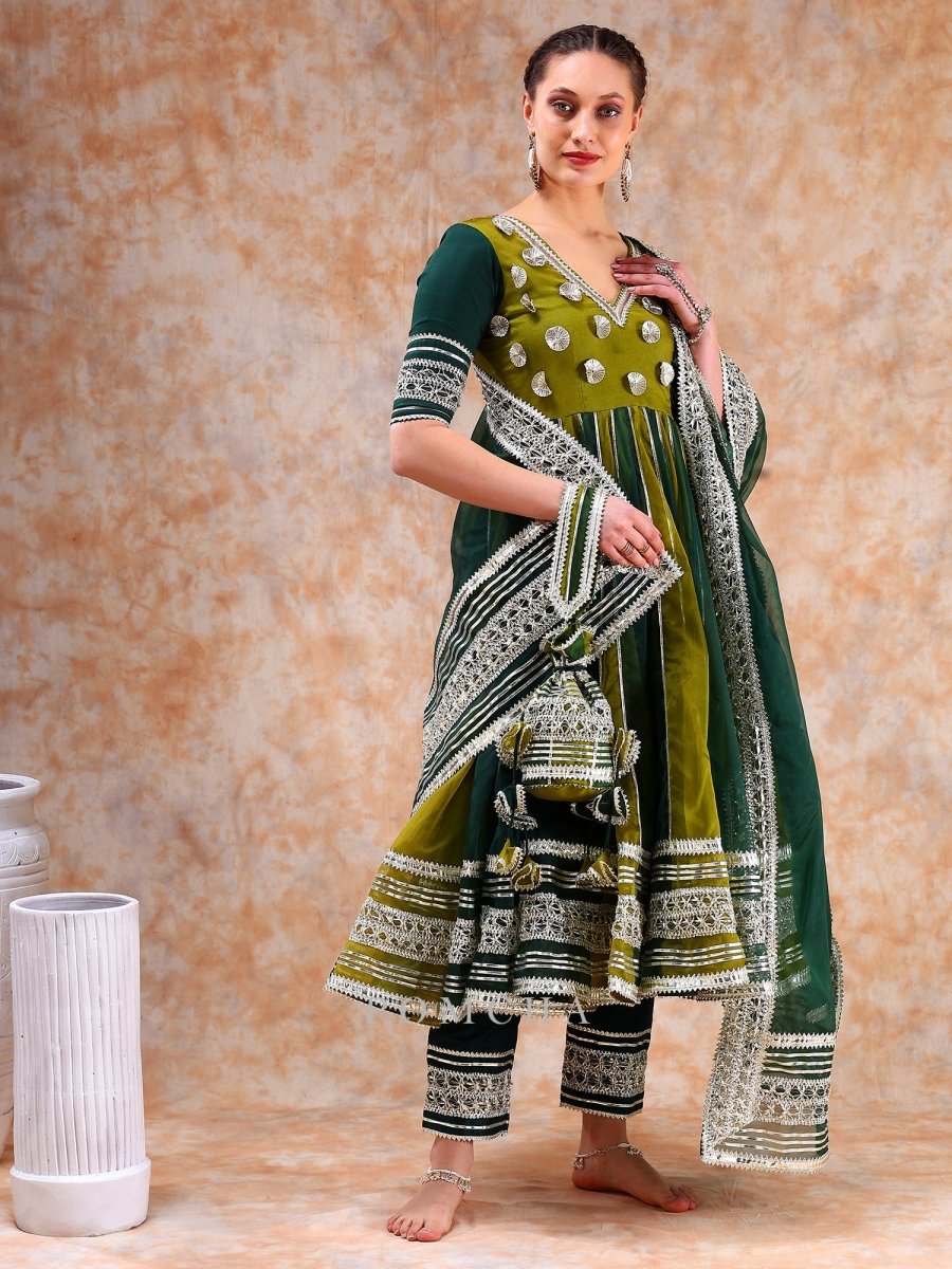 DIL KASH GREEN DOUBLE SHADE ANARKALI SET - Pomcha Jaipur
