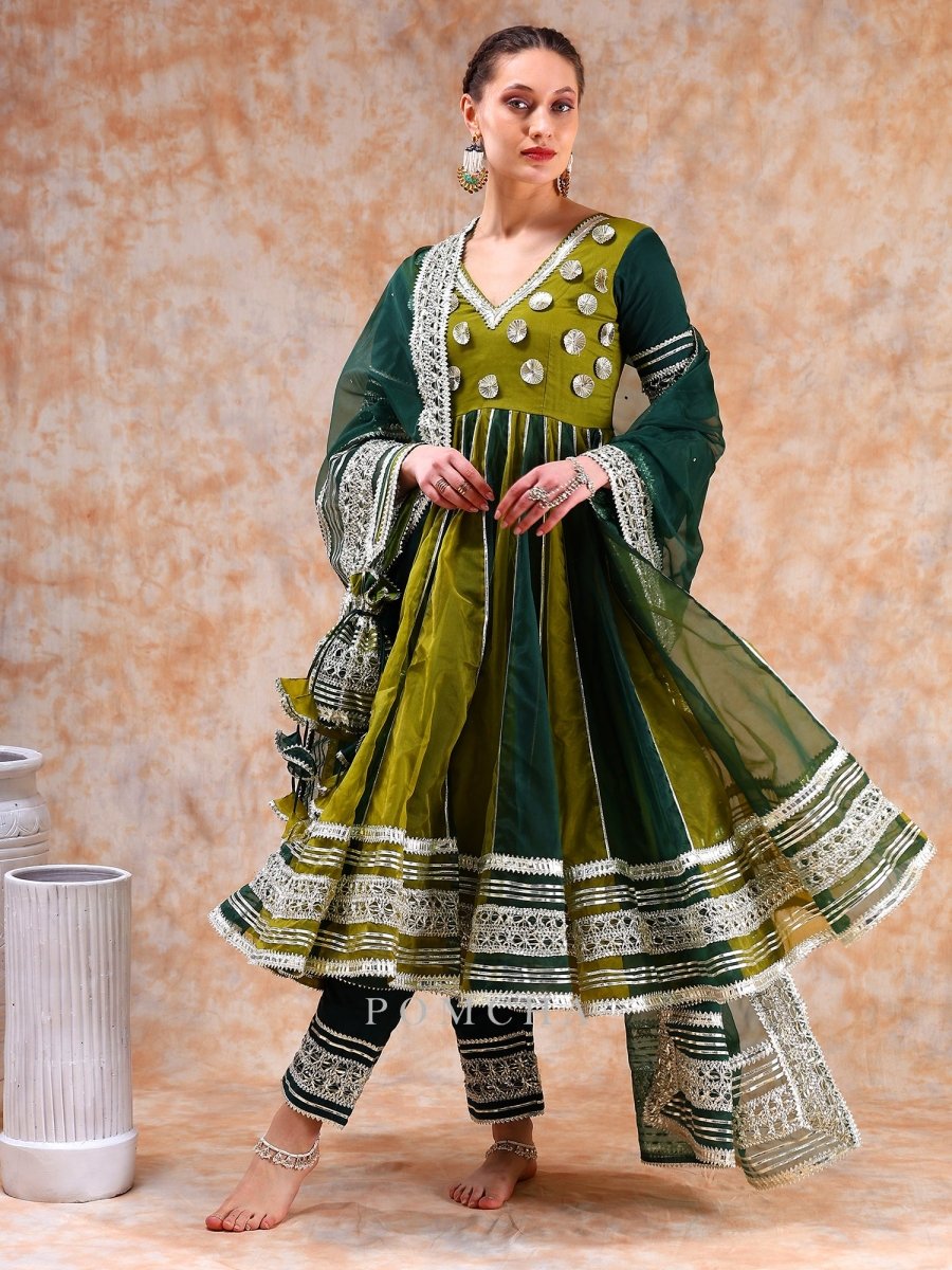 DIL KASH GREEN DOUBLE SHADE ANARKALI SET - Pomcha Jaipur