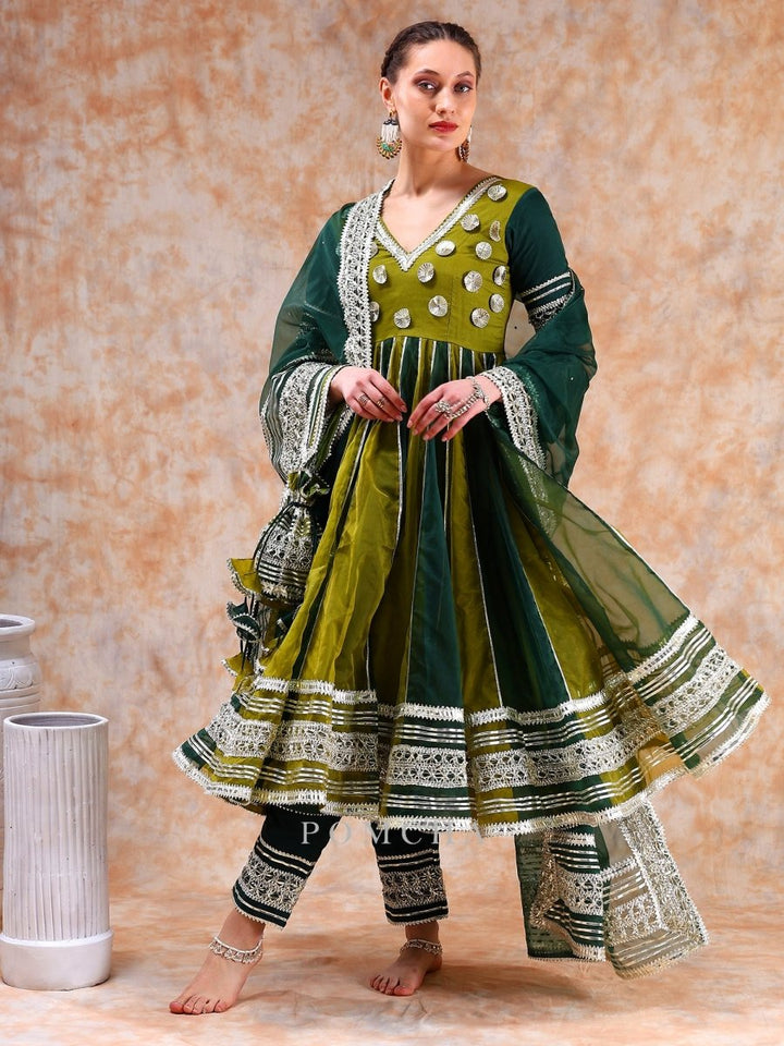 DIL KASH GREEN DOUBLE SHADE ANARKALI SET - Pomcha Jaipur
