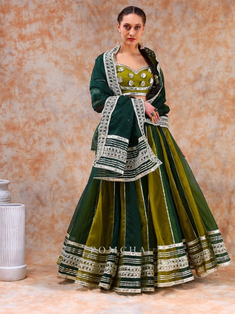 DIL KASH GREEN DOUBLE SHADE LEHENGA SET - Pomcha Jaipur