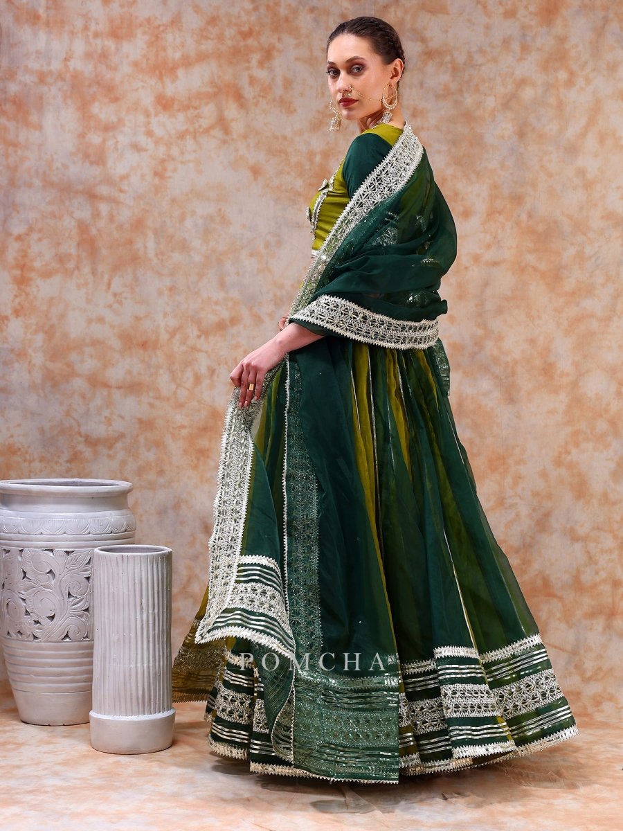 DIL KASH GREEN DOUBLE SHADE LEHENGA SET - Pomcha Jaipur