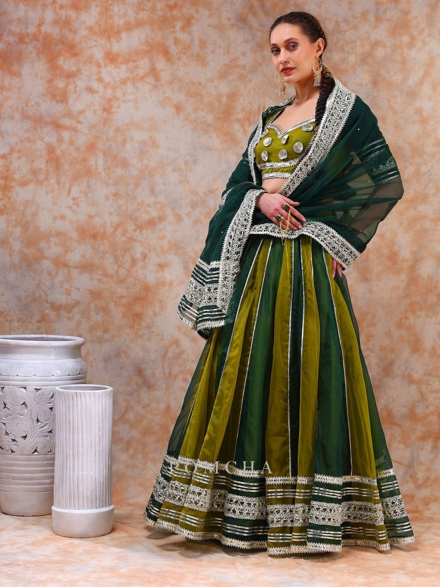 DIL KASH GREEN DOUBLE SHADE LEHENGA SET - Pomcha Jaipur