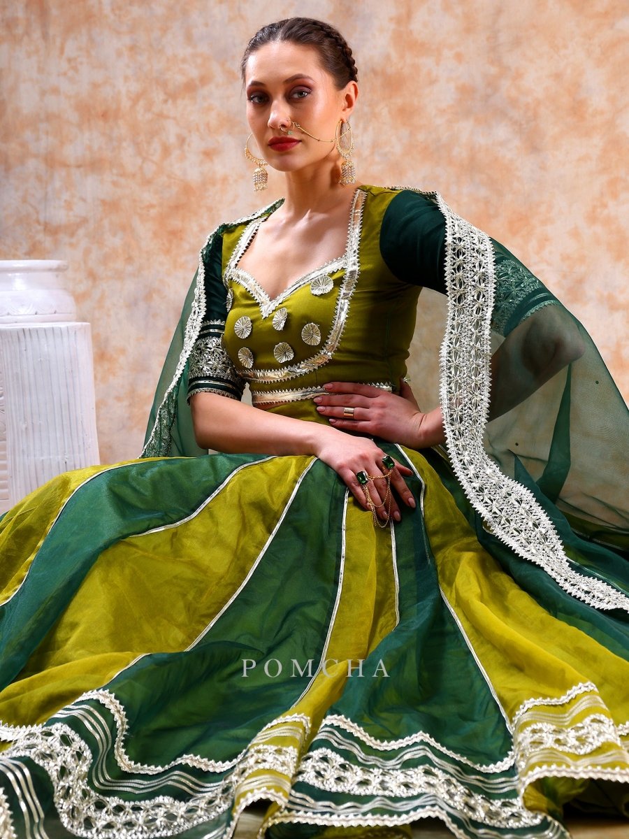 DIL KASH GREEN DOUBLE SHADE LEHENGA SET - Pomcha Jaipur