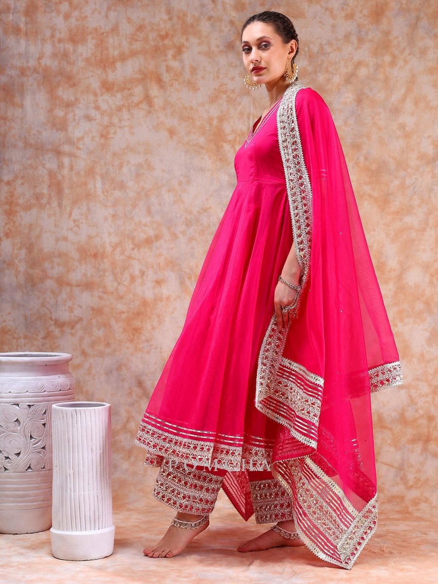 DIL KASH HOT PINK ANARKALI SET - Pomcha Jaipur