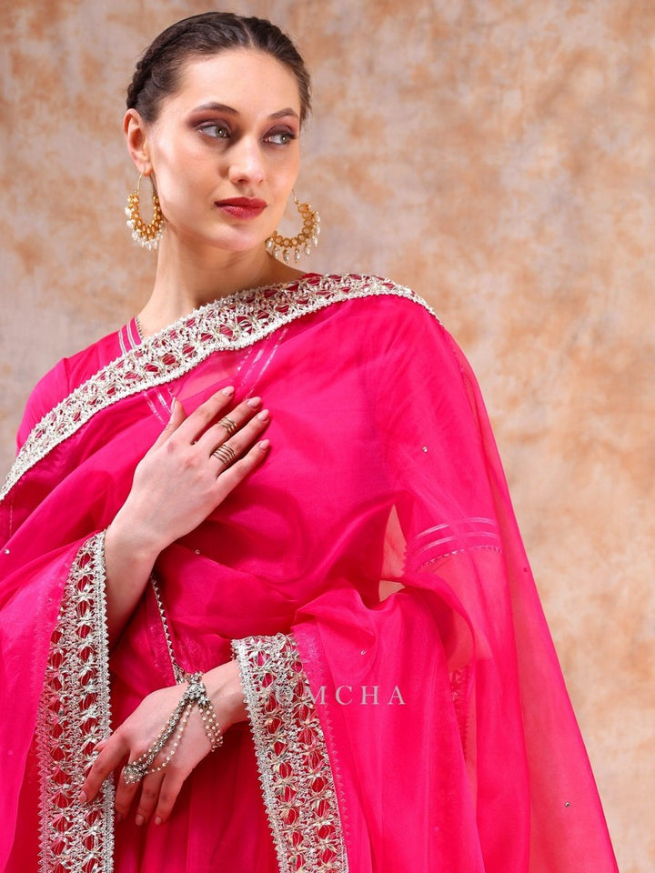 DIL KASH HOT PINK ANARKALI SET - Pomcha Jaipur