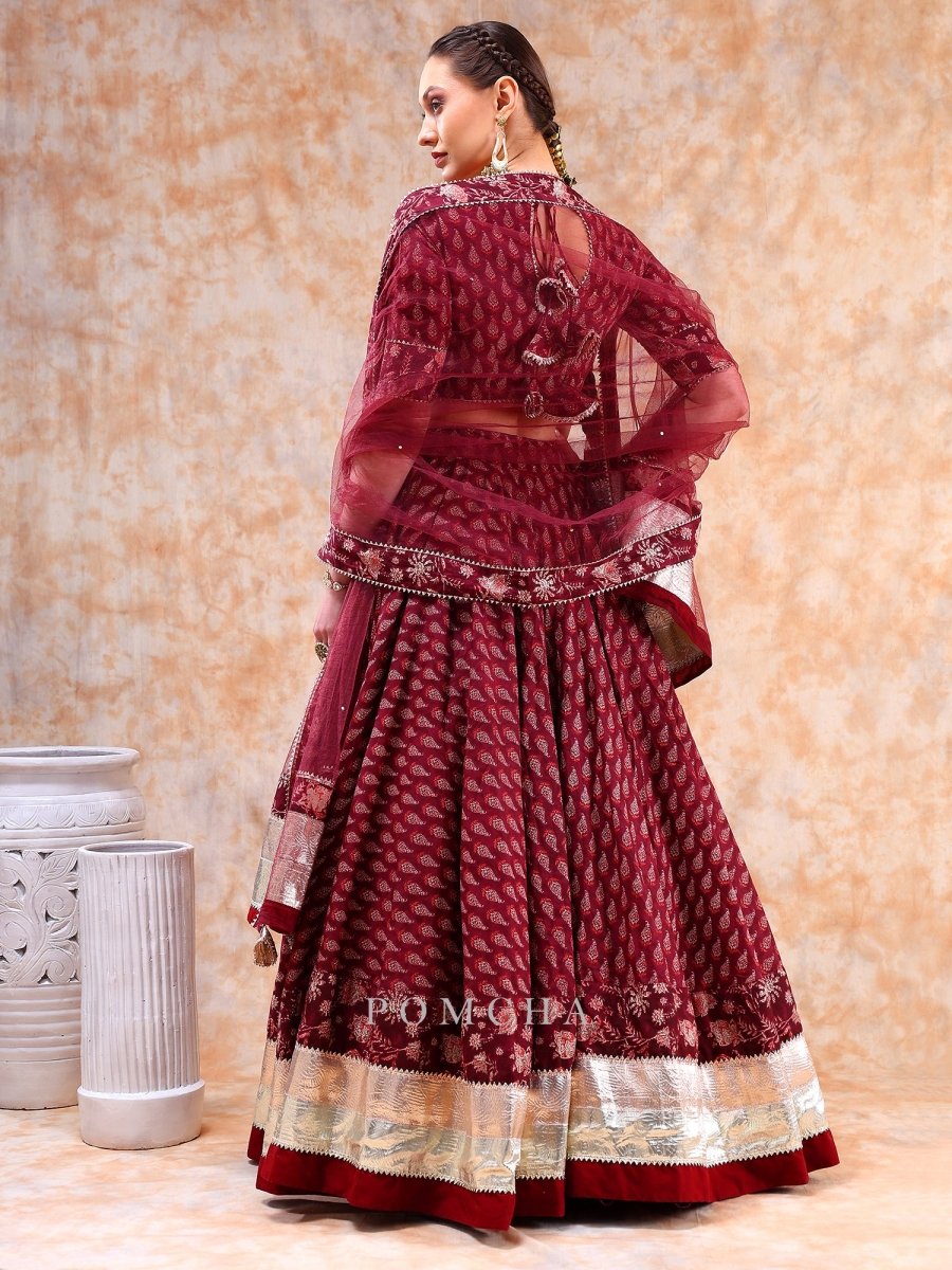 DIL KASH MAROON LEHENGA WITH LAPPA WORK AND SOFT NET DUPATTA SET - Pomcha Jaipur