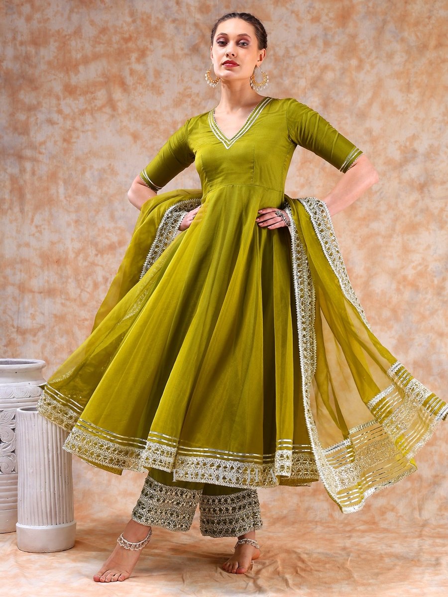 DIL KASH MEHENDI GREEN ANARKALI SET - Pomcha Jaipur