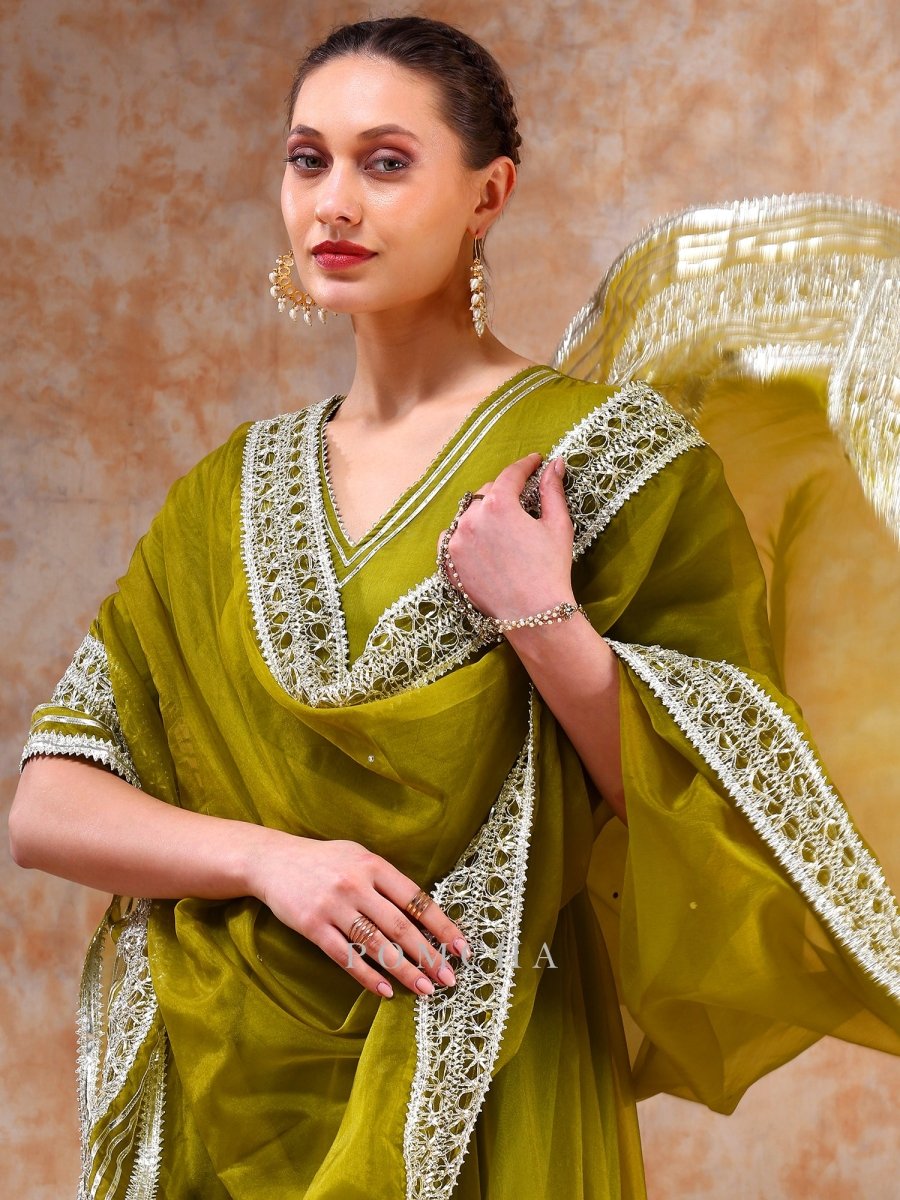 DIL KASH MEHENDI GREEN ANARKALI SET - Pomcha Jaipur