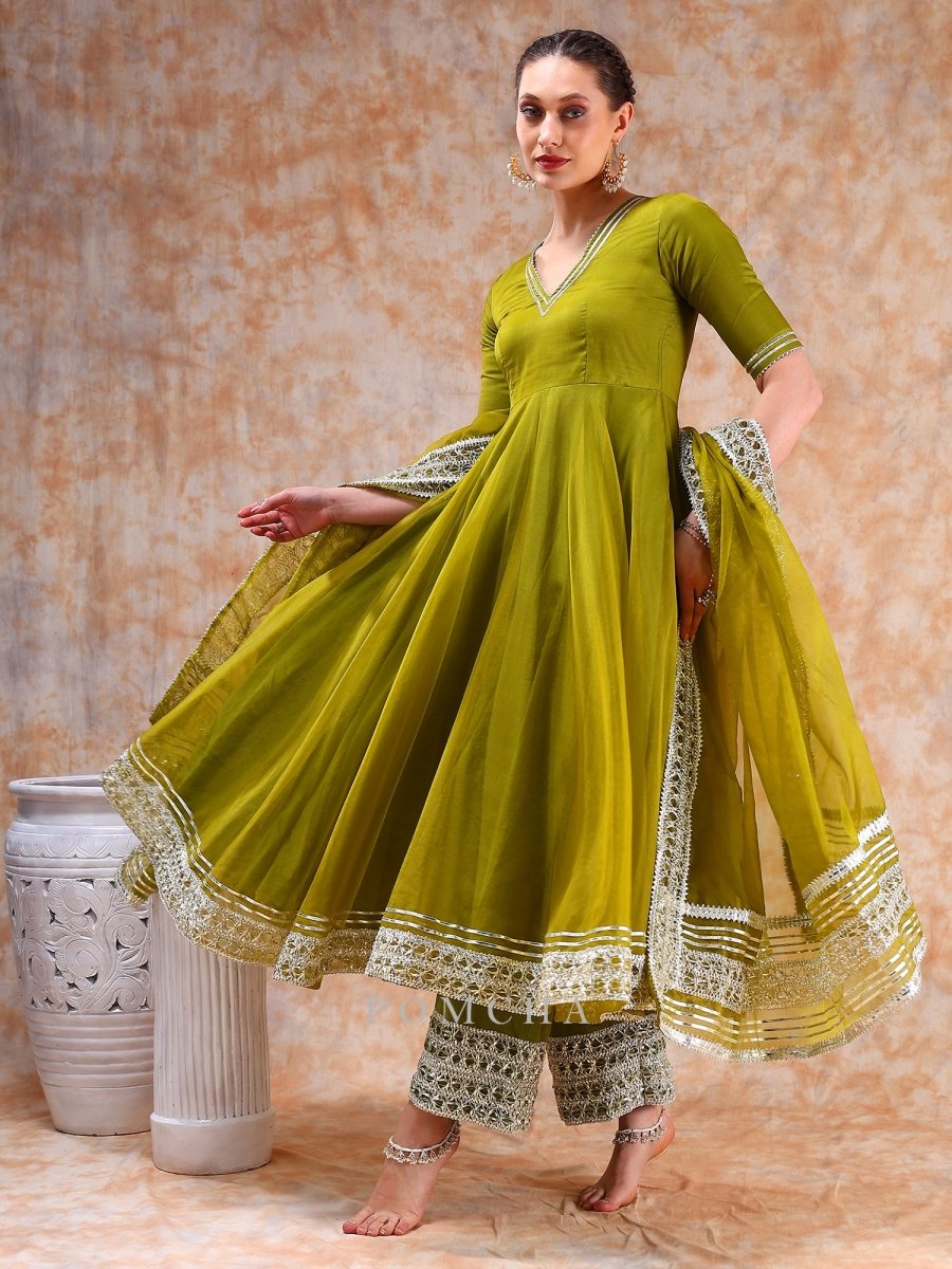 DIL KASH MEHENDI GREEN ANARKALI SET - Pomcha Jaipur