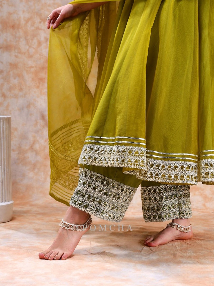 DIL KASH MEHENDI GREEN ANARKALI SET - Pomcha Jaipur