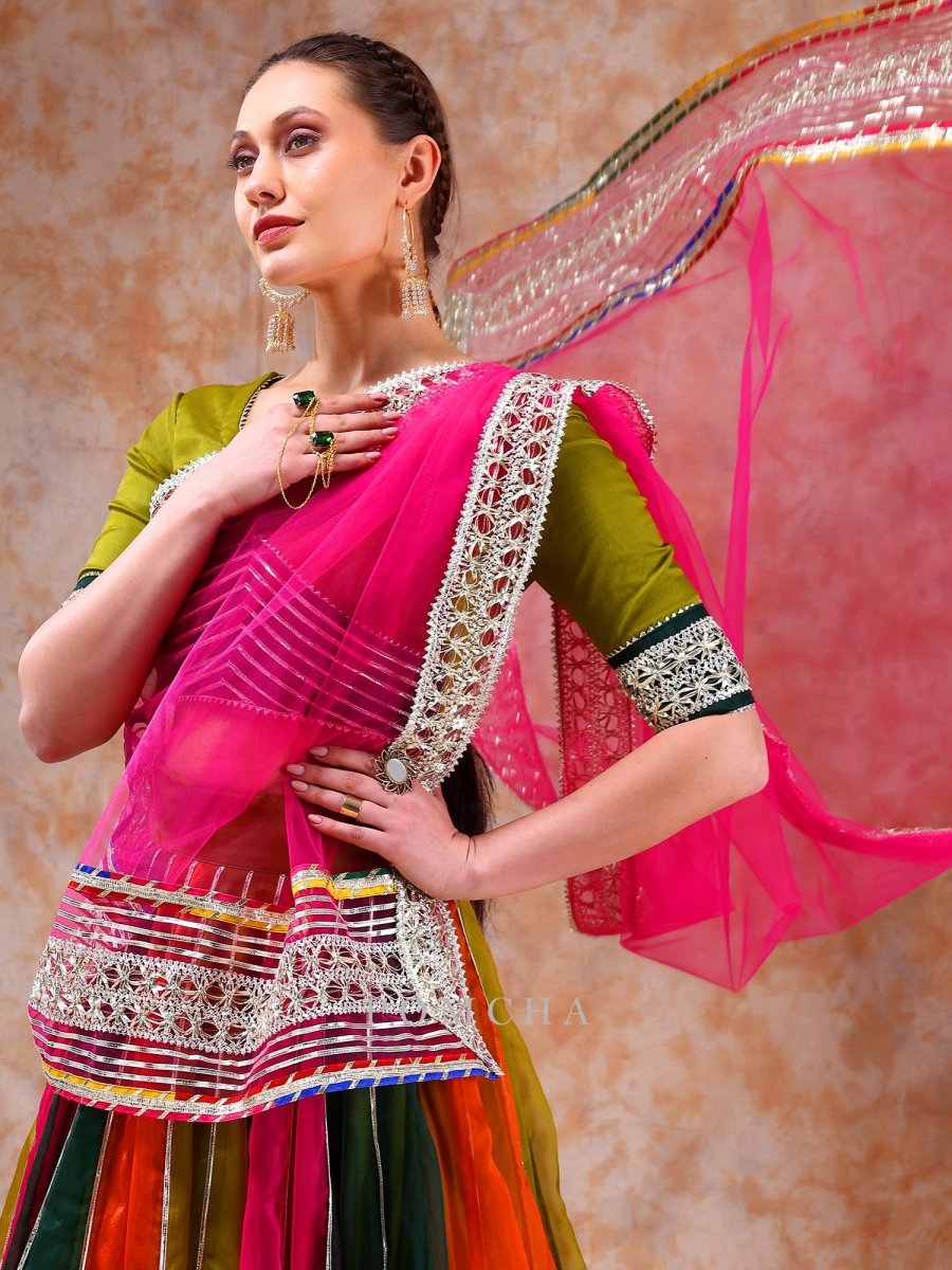 DIL KASH MULTICOLOR organza with lace work LEHENGA with soft net dupatta - Pomcha Jaipur