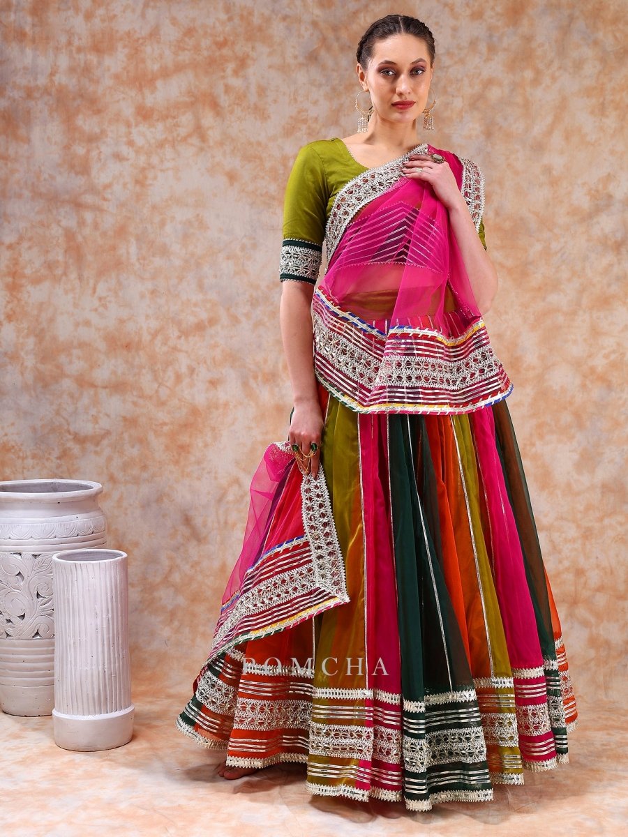 DIL KASH MULTICOLOR organza with lace work LEHENGA with soft net dupatta - Pomcha Jaipur