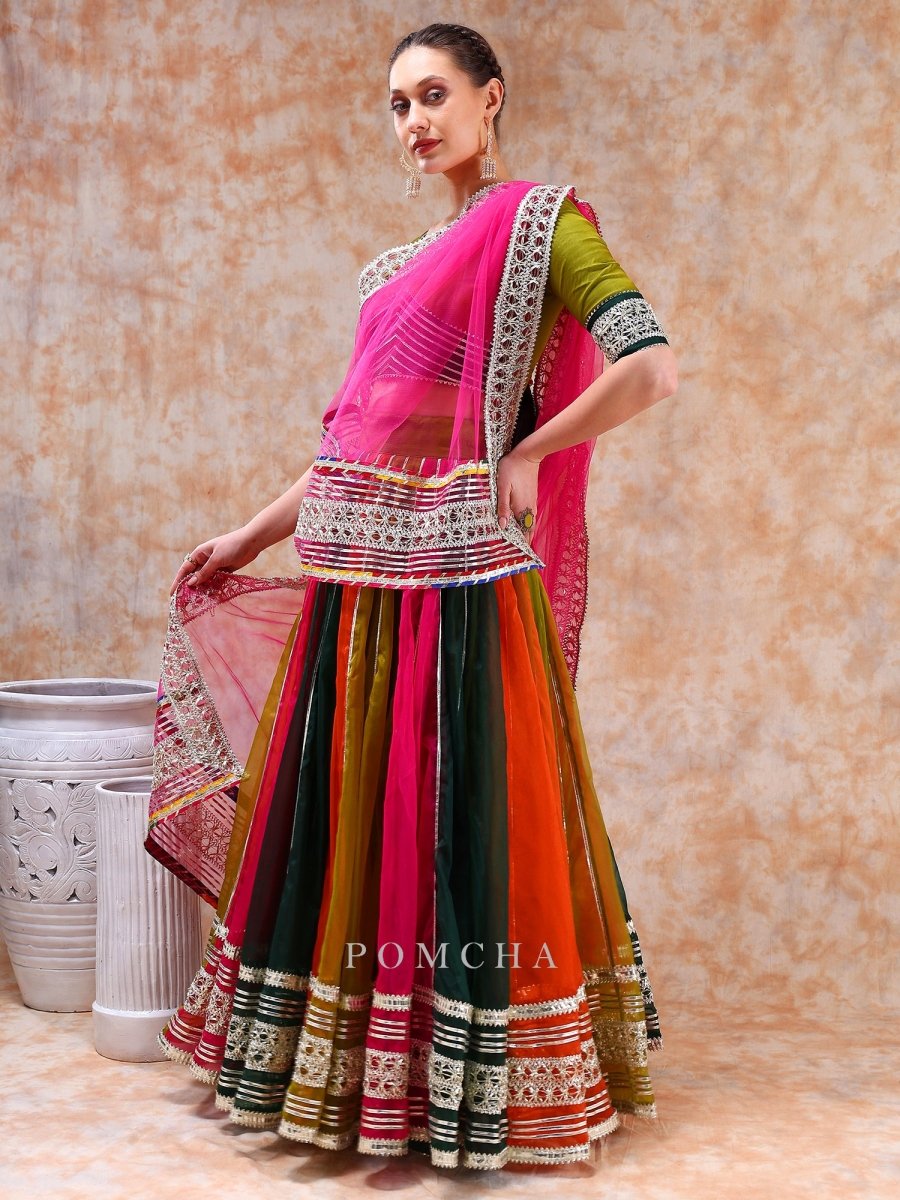 DIL KASH MULTICOLOR organza with lace work LEHENGA with soft net dupatta - Pomcha Jaipur