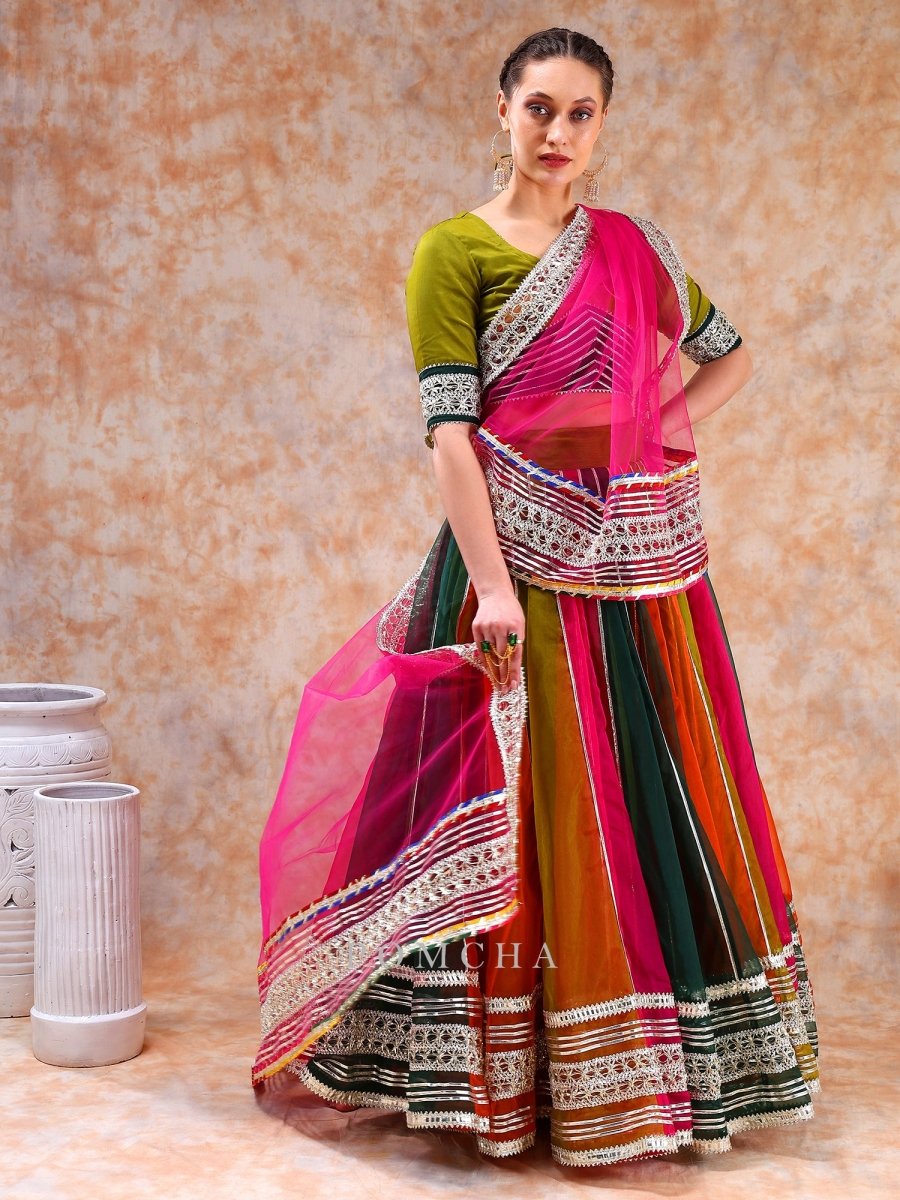 DIL KASH MULTICOLOR organza with lace work LEHENGA with soft net dupatta - Pomcha Jaipur