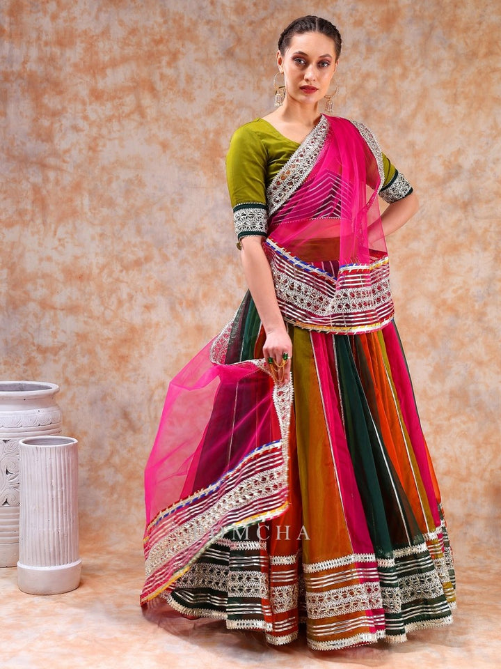 DIL KASH MULTICOLOR organza with lace work LEHENGA with soft net dupatta - Pomcha Jaipur