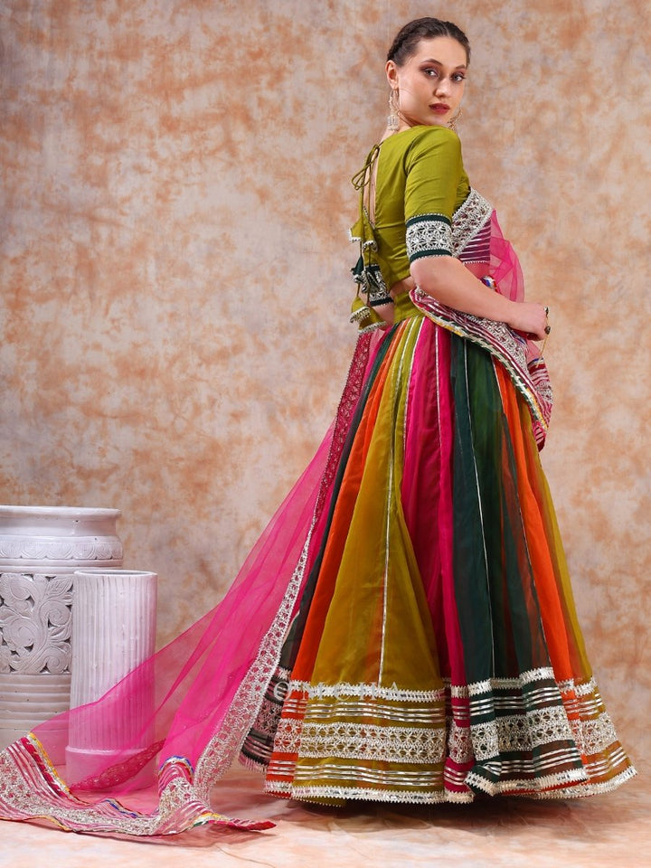 DIL KASH MULTICOLOR organza with lace work LEHENGA with soft net dupatta - Pomcha Jaipur