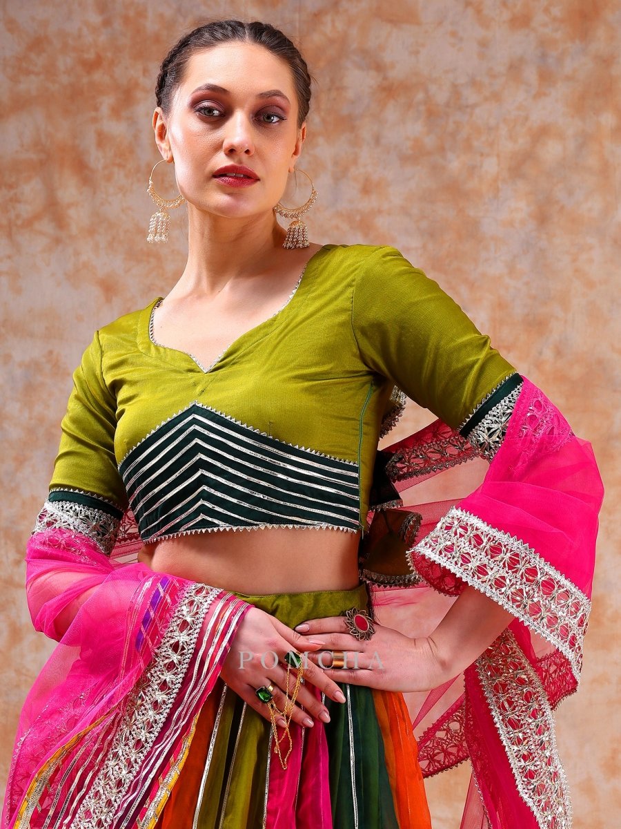 DIL KASH MULTICOLOR organza with lace work LEHENGA with soft net dupatta - Pomcha Jaipur