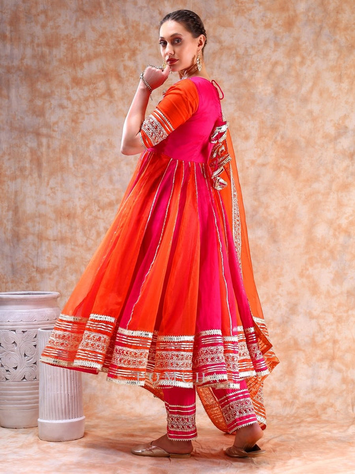 DIL KASH ORANGE PINK DOUBLE SHADE ANARKALI - Pomcha Jaipur