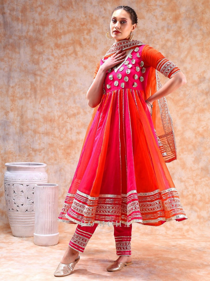 DIL KASH ORANGE PINK DOUBLE SHADE ANARKALI - Pomcha Jaipur