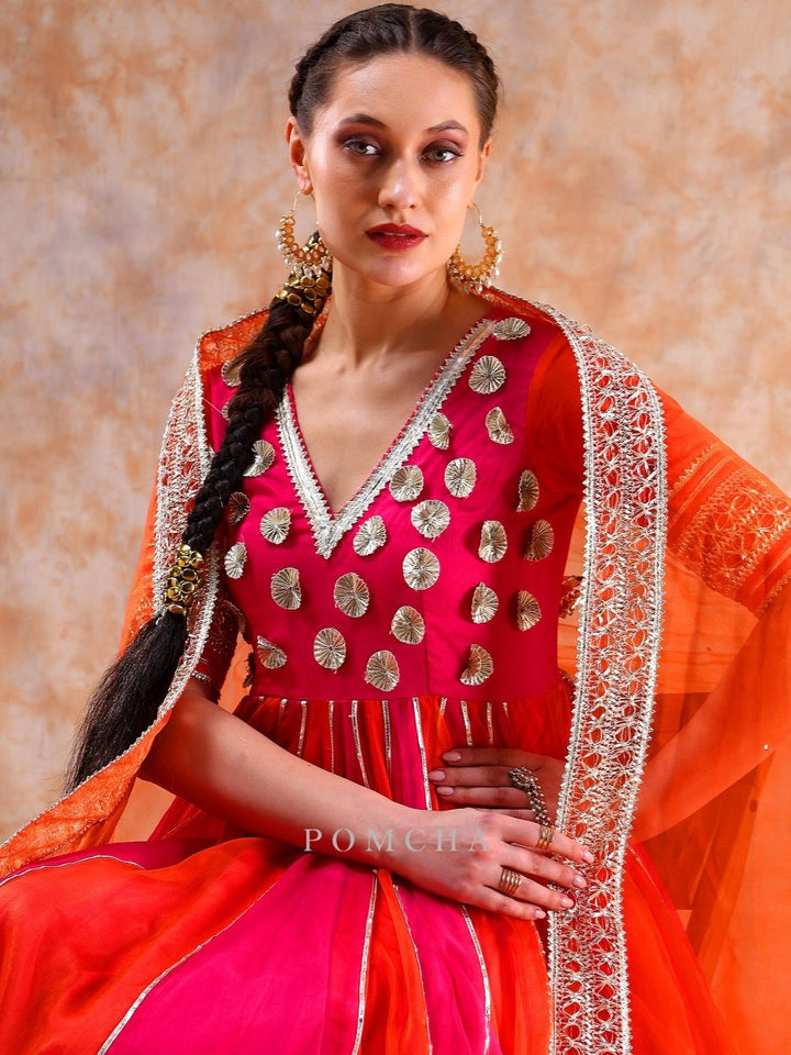 DIL KASH ORANGE PINK DOUBLE SHADE ANARKALI - Pomcha Jaipur