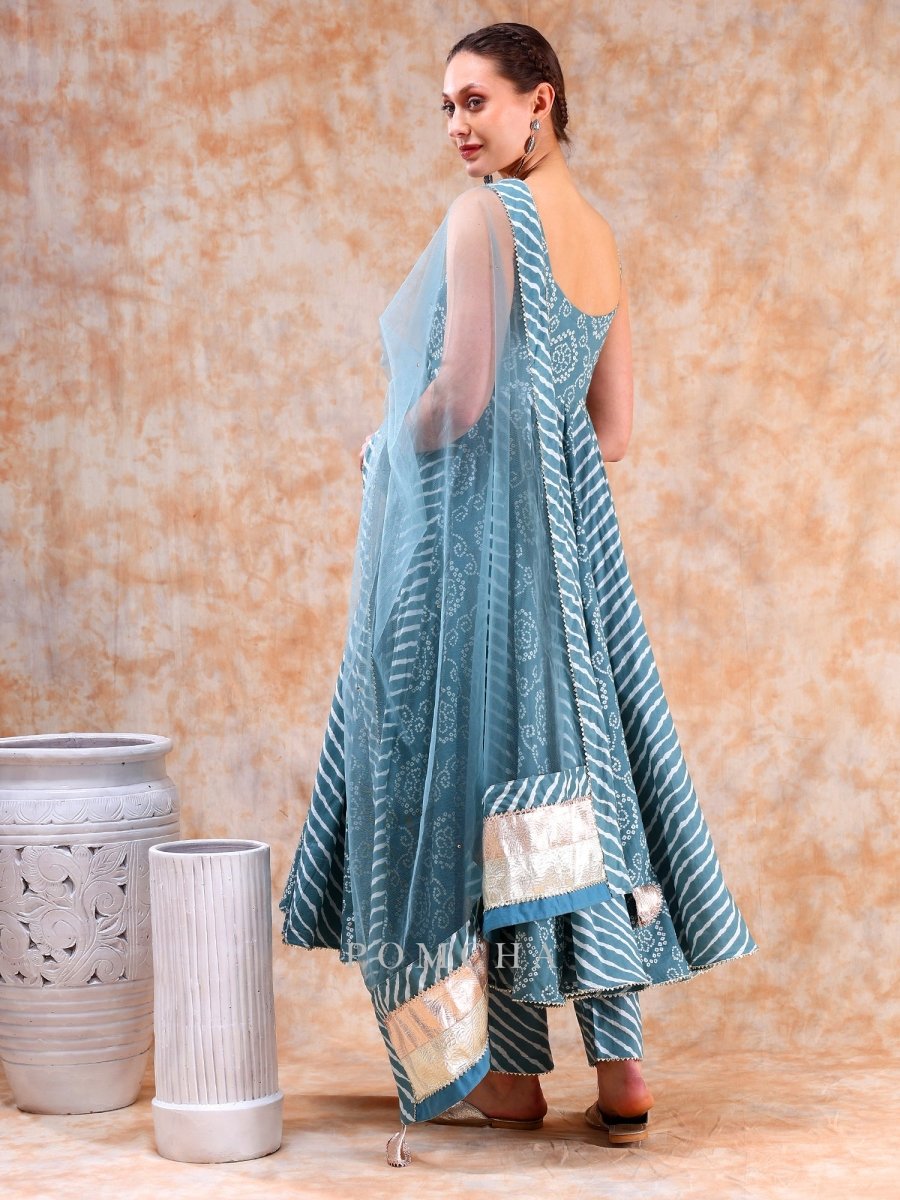 DIL KASH POWDER BLUE BHENDHAJ ANARKALI SET - Pomcha Jaipur
