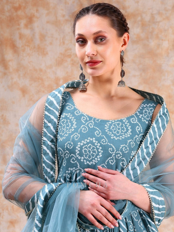 DIL KASH POWDER BLUE BHENDHAJ ANARKALI SET - Pomcha Jaipur