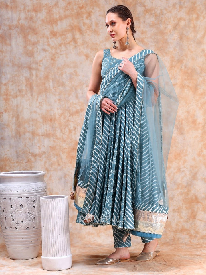 DIL KASH POWDER BLUE BHENDHAJ ANARKALI SET - Pomcha Jaipur