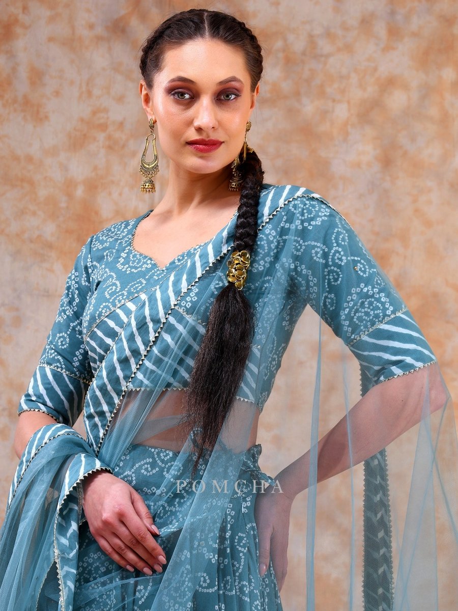 DIL KASH POWDER BLUE LEHENGA SET - Pomcha Jaipur