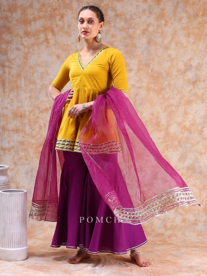 DIL KASH YELLOW PURPLE SHARARA SET - Pomcha Jaipur