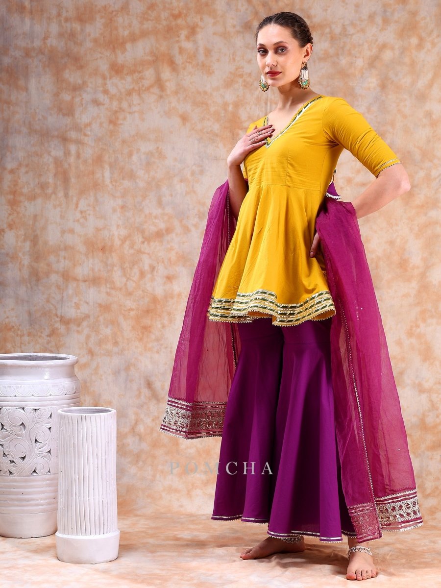 DIL KASH YELLOW PURPLE SHARARA SET - Pomcha Jaipur