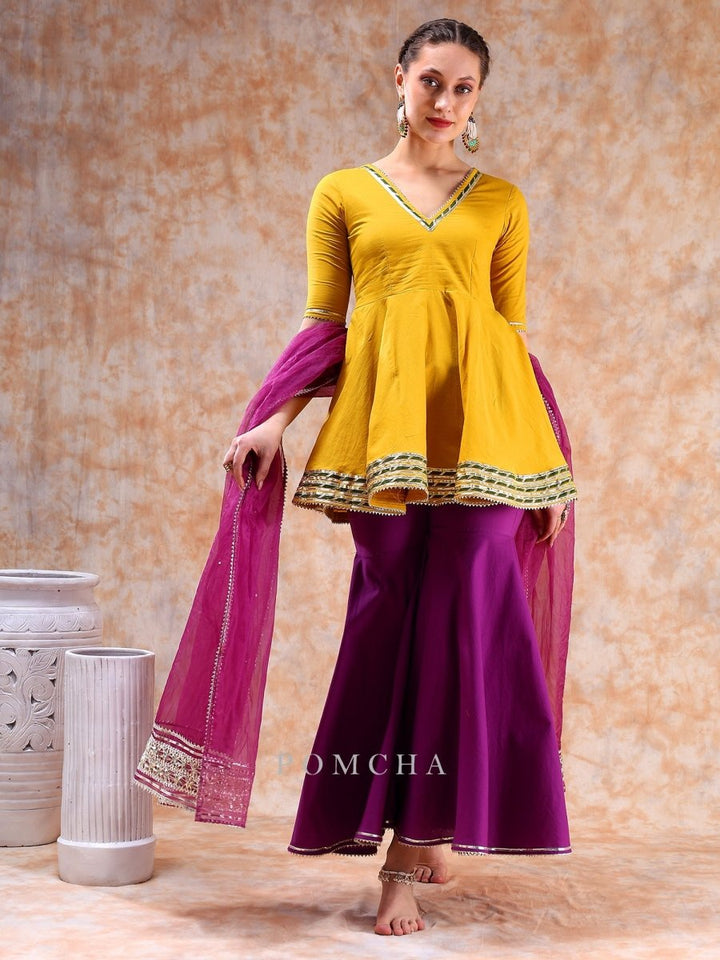 DIL KASH YELLOW PURPLE SHARARA SET - Pomcha Jaipur