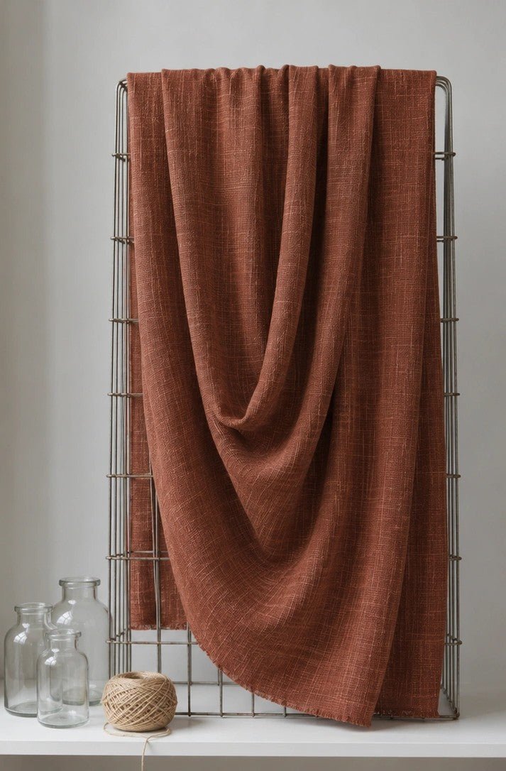 EARTHY BROWN PURE SLUB COTTON FABRIC - Pomcha Jaipur