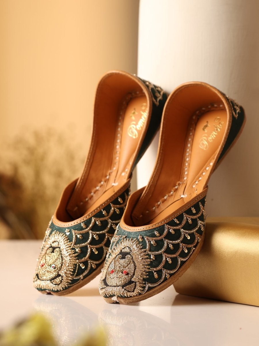 FIERCE GREEN MOJARI - Pomcha Jaipur