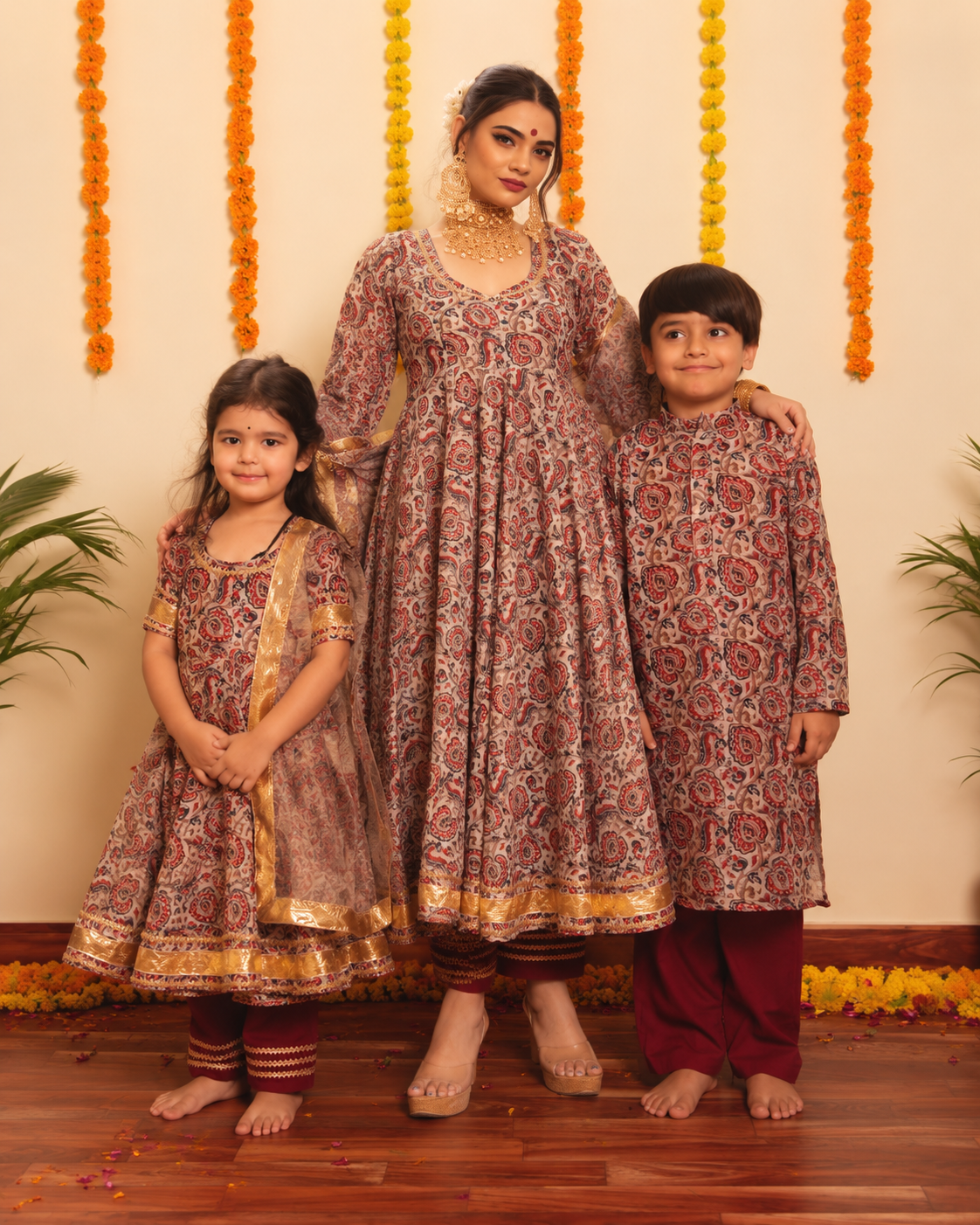 GULBAGH ORGANZA FAMILY OUTFIT COMBO